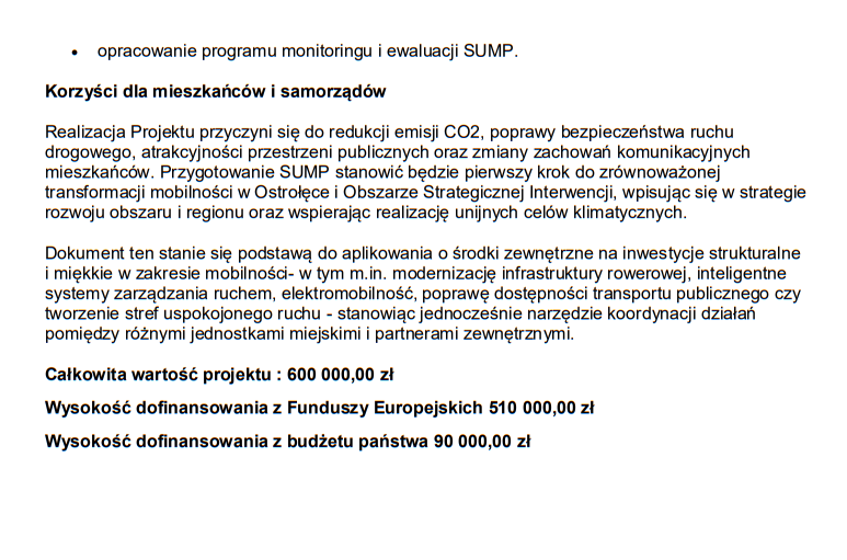 Opracowanie Planu Zr&oacute;wnoważonej Mobilności Miejskiej dla Ostrołęckiego Obszaru Strategicznej Interwencji